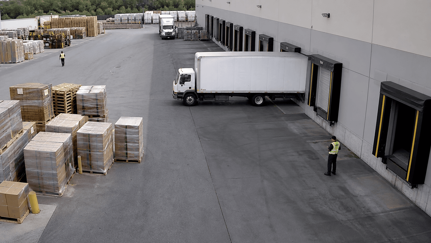 live CCTV view of a warehouse receiving dock